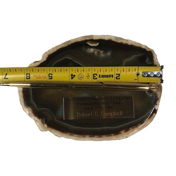 Vintage Geode Slice Gold Plated Pen Holder Customized Plate (can remove) Desk - Picture 6 of 6